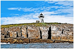 Pond Island Light Over Rocky Cliffs - Digital Painting